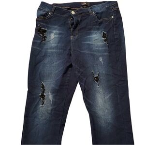 Enjoy Denim Women's Straight Leg Jeans - Dark Blue Size 16